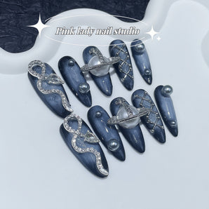 Ocean blue Vivienne Westwood oval nails